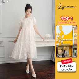 Váy đầm bầu chất liệu tơ thêu Hàn thoáng mát thiết kế dáng xòe tay chuông vai ngọc LYMMOM VB012 1