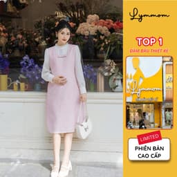 Váy Bầu Công Sở LYMMOM dáng suông tweet đứng form, phối cổ và tay sơ mi thiết kế thanh lịch VB146 1