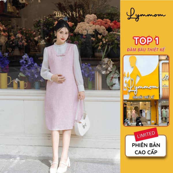 Váy Bầu Công Sở LYMMOM dáng suông tweet đứng form, phối cổ và tay sơ mi thiết kế thanh lịch VB146