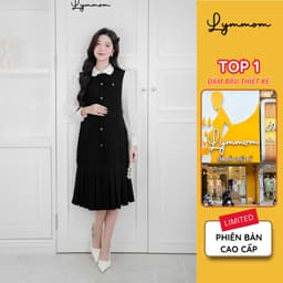 Lymmom - Đầm Bầu Sang Chảnh Dáng Dài Tay Bồng, Đầm Bầu Đi Tiệc Cổ Phối Tiểu Thư Trang Trọng VB200 1