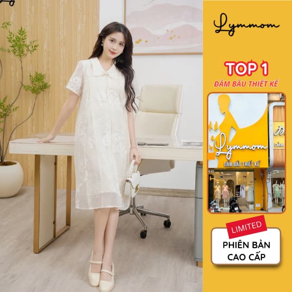 Váy Bầu Xinh Dáng Dài Thu Đông Sang Chảnh Đi Tiệc, Đầm Bầu Thiết Kế LYMMOM Công Sở VB170
