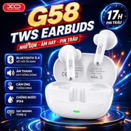 Tai Nghe Bluetooth TWS XO G58, Loa 13mm, Pin 17 Giờ, Màn Hình Báo Pin, Chế Độ Game, Kháng Nước IPX4 7