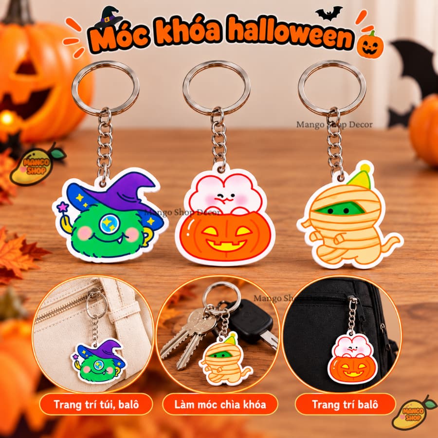 Móc Khóa Acrylic Halloween Dễ Thương Hình Phù Thủy Bí Ngô Xác Ướp Treo Chìa Khóa Balo Túi Xách