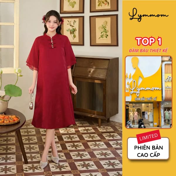[SALE TẾT] LYMMOM - Áo Dài Bầu Thiết Kế , Áo Dài Cách Tân Triết Mộc Miên Gấm Hồ Điệp Cao Cấp - VB161