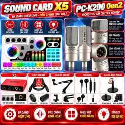 Combo Livestream X5 + PC-K200 Gen2 + K5 Kèm Micro Thu Âm, Sound Card, Cáp XLR, Giá Đỡ Micro, Tai Nghe, Giá Đỡ Điện Thoại 2