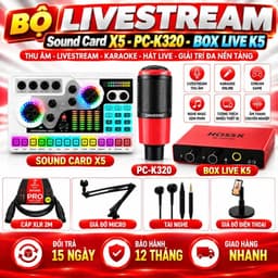 Combo Livestream X5 PC-K320 Box Live K5 Kèm Giá Đỡ Micro, Cáp XLR 2M, Tai Nghe, Giá Đỡ Điện Thoại - Bộ Thu Âm Karaoke Há 1