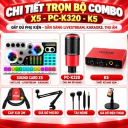 Combo Livestream X5 PC-K320 Box Live K5 Kèm Giá Đỡ Micro, Cáp XLR 2M, Tai Nghe, Giá Đỡ Điện Thoại - Bộ Thu Âm Karaoke Há 4
