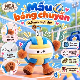 Bút Gel KUKI 0.5mm Gắn Thú Bông Thể Thao Cute, Mực Đen Thay Ruột, Bút Học Sinh Dài 10cm 7