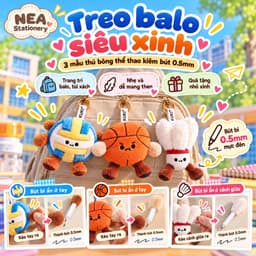 Bút Gel KUKI 0.5mm Gắn Thú Bông Thể Thao Cute, Mực Đen Thay Ruột, Bút Học Sinh Dài 10cm 6