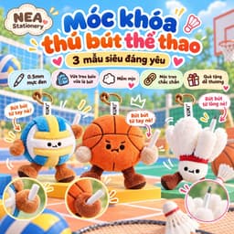 Bút Gel KUKI 0.5mm Gắn Thú Bông Thể Thao Cute, Mực Đen Thay Ruột, Bút Học Sinh Dài 10cm 9