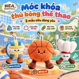 Bút Gel KUKI 0.5mm Gắn Thú Bông Thể Thao Cute, Mực Đen Thay Ruột, Bút Học Sinh Dài 10cm 1
