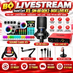 Combo Livestream X5 + SM-8B Gen 2 + K5, Bộ Sound Card Thu Âm Karaoke Hát Live Kèm Micro, Cáp XLR 2M, Giá Đỡ Mic, Tai Ngh 1
