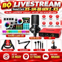 Combo Livestream X5 + SM-8B Gen 2 + K5, Bộ Sound Card Thu Âm Karaoke Hát Live Kèm Micro, Cáp XLR 2M, Giá Đỡ Mic, Tai Ngh 2