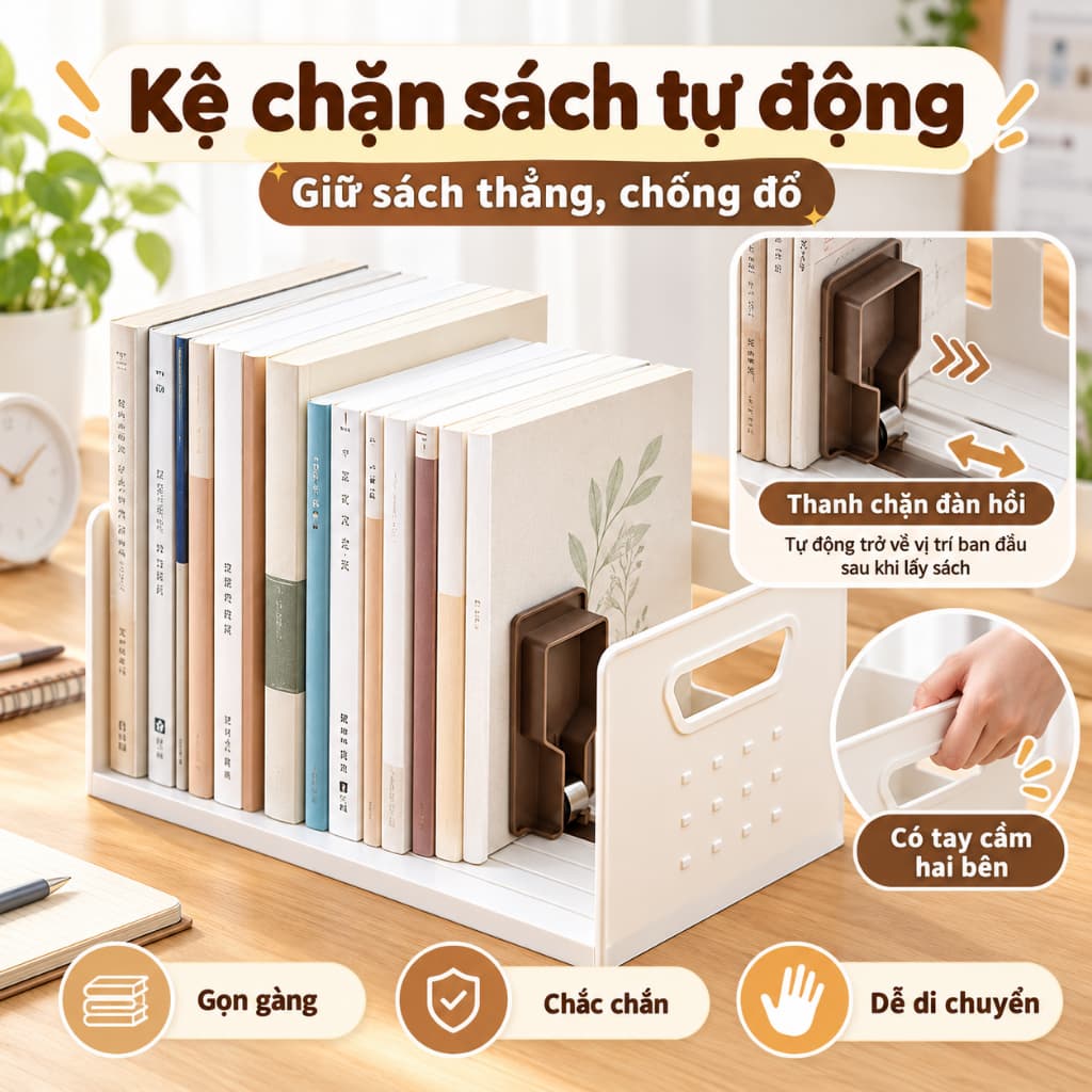 Giá Đỡ Sách Để Bàn Có Hộp Đựng Đồ, Thanh Chắn Co Giãn Giảm Chấn Chống Đổ, Bằng Nhựa Nhiều Màu