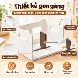 Giá Đỡ Sách Để Bàn Có Hộp Đựng Đồ, Thanh Chắn Co Giãn Giảm Chấn Chống Đổ, Bằng Nhựa Nhiều Màu 5