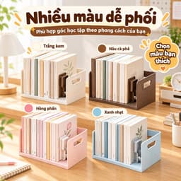 Giá Đỡ Sách Để Bàn Có Hộp Đựng Đồ, Thanh Chắn Co Giãn Giảm Chấn Chống Đổ, Bằng Nhựa Nhiều Màu 4