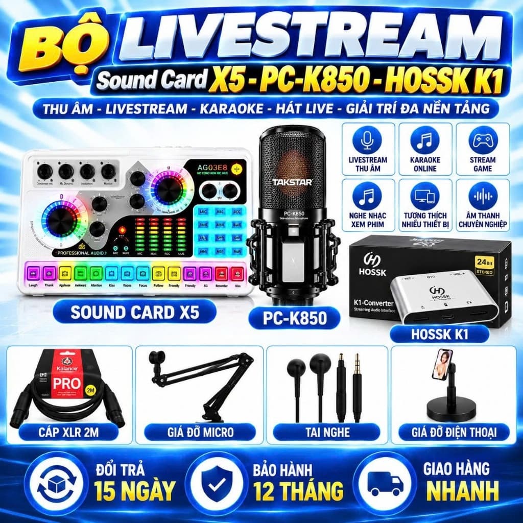 Bộ Livestream X5 + PC-K850 + K1 | Combo Thu Âm, Karaoke, Hát Live, Stream Game Đa Nền Tảng