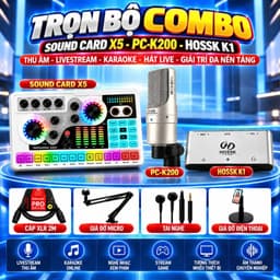 Combo Livestream Sound Card X5 + Micro PC-K200 Gen2 + HOSSK K1 Kèm Giá Đỡ Micro, Cáp XLR 2M, Tai Nghe, Giá Đỡ Điện Thoại 2