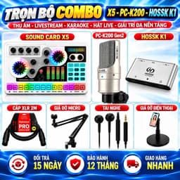 Combo Livestream Sound Card X5 + Micro PC-K200 Gen2 + HOSSK K1 Kèm Giá Đỡ Micro, Cáp XLR 2M, Tai Nghe, Giá Đỡ Điện Thoại 5