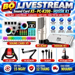 Combo Livestream Sound Card X5 + Micro PC-K200 Gen2 + HOSSK K1 Kèm Giá Đỡ Micro, Cáp XLR 2M, Tai Nghe, Giá Đỡ Điện Thoại 1