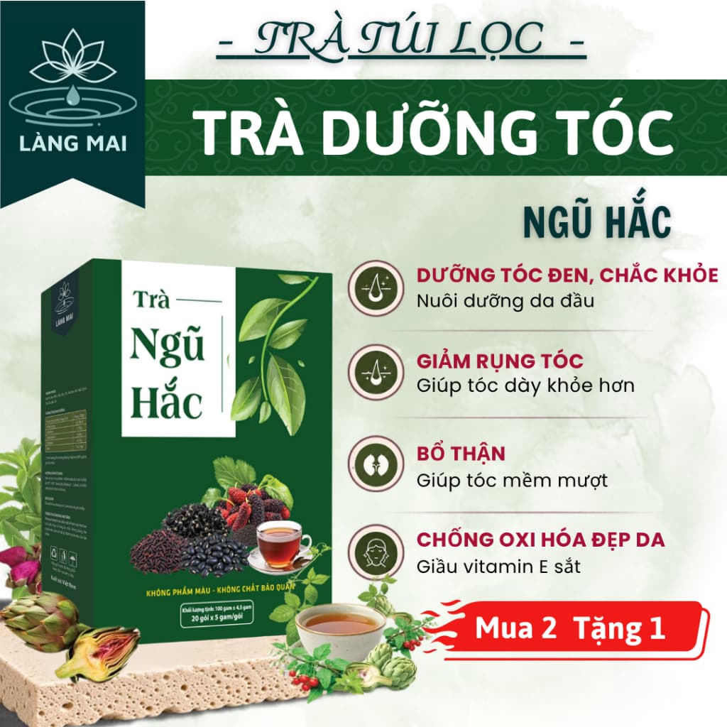 Trà Ngũ Hắc Dưỡng Tóc (Cho tóc rụng - bạc) 5 vị thảo mộc Nuôi Dưỡng Dưỡng tóc từ bên trong.