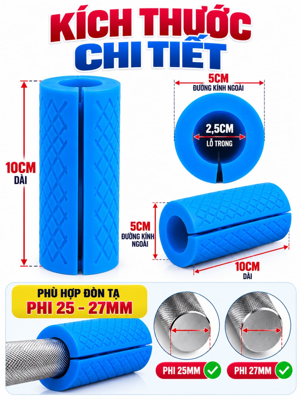 Tay Nắm Cao Su  Fat Gripz Hỗ Trợ Tập Cổ Tay, Bọc tạ tay, Thanh Đòn