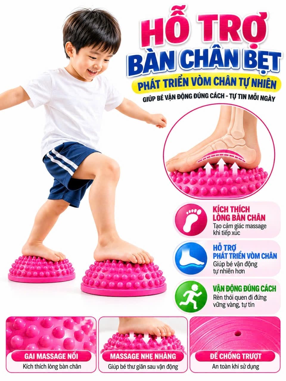 Cầu gai massage chân hỗ trợ bàn chân bẹt , Giúp bé vận động, luyện giác quan hoặc mẹ tập Yoga Gym (Tặng Bơm)