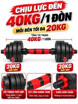 Bộ Thanh Đòn Tạ Tay 40cm/50cm – Tay Cầm Tạ Lắp Tạ Đĩa Tập Gym, Tập Tay, Vai, Ngực Tại Nhà 6