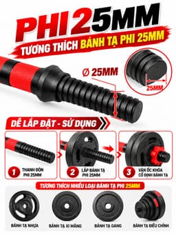 Bộ Thanh Đòn Tạ Tay 40cm/50cm – Tay Cầm Tạ Lắp Tạ Đĩa Tập Gym, Tập Tay, Vai, Ngực Tại Nhà 3