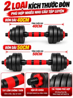 Bộ Thanh Đòn Tạ Tay 40cm/50cm – Tay Cầm Tạ Lắp Tạ Đĩa Tập Gym, Tập Tay, Vai, Ngực Tại Nhà 4