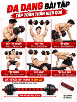 Bộ Thanh Đòn Tạ Tay 40cm/50cm – Tay Cầm Tạ Lắp Tạ Đĩa Tập Gym, Tập Tay, Vai, Ngực Tại Nhà 5