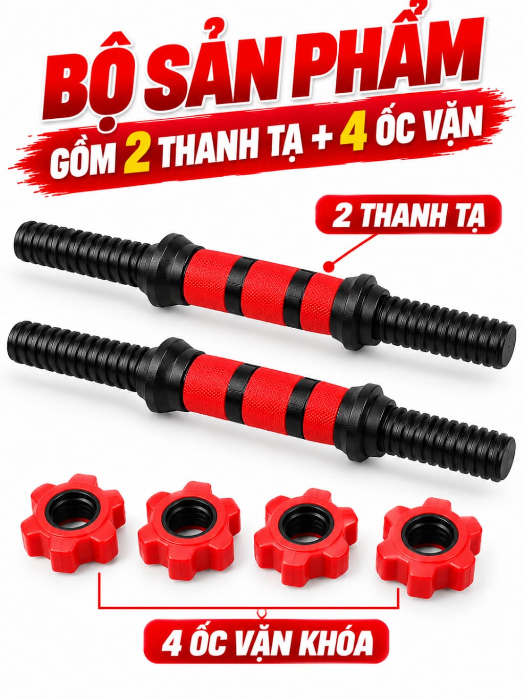 Bộ Thanh Đòn Tạ Tay 40cm/50cm – Tay Cầm Tạ Lắp Tạ Đĩa Tập Gym, Tập Tay, Vai, Ngực Tại Nhà