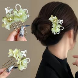Trâm Cài Tóc Hoa Ngọc Xanh Thanh Nhã – Đính Ngọc Trai & Bướm, Phụ Kiện Búi Tóc Cổ Trang Sang Trọng 1