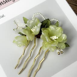 Trâm Cài Tóc Hoa Ngọc Xanh Thanh Nhã – Đính Ngọc Trai & Bướm, Phụ Kiện Búi Tóc Cổ Trang Sang Trọng 6
