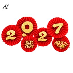 Set 6 Quạt giấy Đỏ Trang trí sẵn keo - Quạt giấy xếp Đỏ Dán tường, Dán kính, Decor Nhà cửa 1