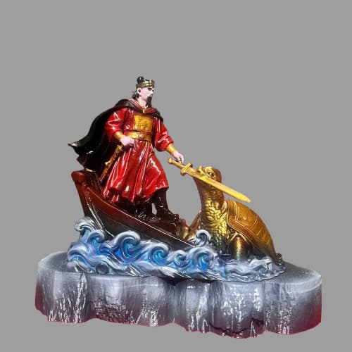 Tượng Vua Lê Lợi Hoàn Kiếm cho Thần kim Quy in 3D . cao 17 cm x rộng 19 cm