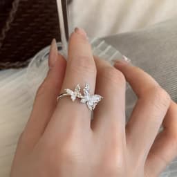 B25 Nhẫn hình bướm đính đá zircon phong cách đáng yêu 2