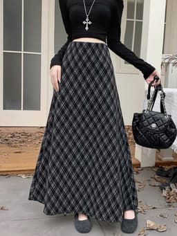 🌷 Chân Váy Dạ Kẻ Caro Dáng Dài Vintage Hàn Quốc Dáng Xòe Tôn Dáng Thời Trang Nữ 2