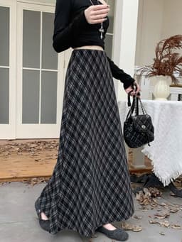 🌷 Chân Váy Dạ Kẻ Caro Dáng Dài Vintage Hàn Quốc Dáng Xòe Tôn Dáng Thời Trang Nữ 7