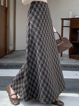 🌷 Chân Váy Kẻ Dạ Dài Dáng Xòe Vintage Hàn Quốc Cạp Chun Co Giãn Thời Trang Nữ Thu Đông 3