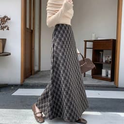 🌷 Chân Váy Kẻ Dạ Caro Dài Qua Gối Dáng Xòe Cạp Chun Co Giãn Thời Trang Nữ 9