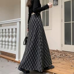 🌷 Chân Váy Dài Kẻ Caro Dạ Dáng Xòe Thanh Lịch Phong Cách Hàn Quốc Vintage Cho Nữ 6