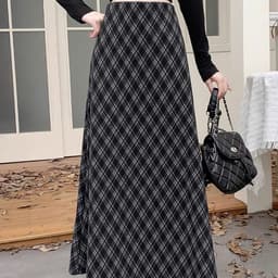 🌷 Chân Váy Kẻ Dạ Caro Dài Qua Gối Dáng Xòe Cạp Chun Co Giãn Thời Trang Nữ 7