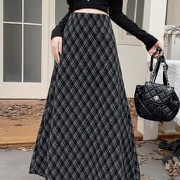🌷 Chân Váy Dài Kẻ Caro Dạ Dáng Xòe Thanh Lịch Phong Cách Hàn Quốc Vintage Cho Nữ 9