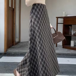 🌷 Chân Váy Kẻ Dạ Caro Dáng Dài Dáng Xòe Vintage Hàn Quốc Cạp Chun Co Giãn Thời Trang Nữ 6