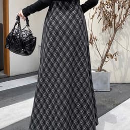 🌷 Chân Váy Kẻ Dạ Caro Dài Qua Gối Dáng Xòe Cạp Chun Co Giãn Thời Trang Nữ 5