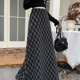 🌷 Chân Váy Kẻ Dạ Caro Dáng Dài Dáng Xòe Vintage Hàn Quốc Cạp Chun Co Giãn Thời Trang Nữ 8