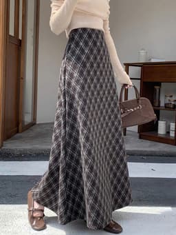🌷 Chân Váy Dạ Kẻ Caro Dáng Dài Vintage Hàn Quốc Dáng Xòe Tôn Dáng Thời Trang Nữ 3