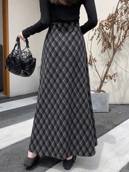🌷 Chân Váy Dạ Kẻ Caro Dáng Dài Vintage Hàn Quốc Dáng Xòe Tôn Dáng Thời Trang Nữ 4