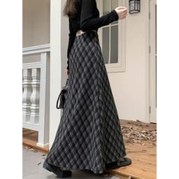 🌷 Chân Váy Kẻ Dạ Caro Dáng Dài Dáng Xòe Vintage Hàn Quốc Cạp Chun Co Giãn Thời Trang Nữ 7